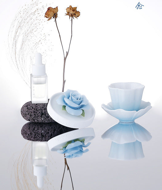 Blue Rose Ceramic Diffuser Gift Set With Handmade Flower Aromatherapy And Minimalist Cup With Gift Box