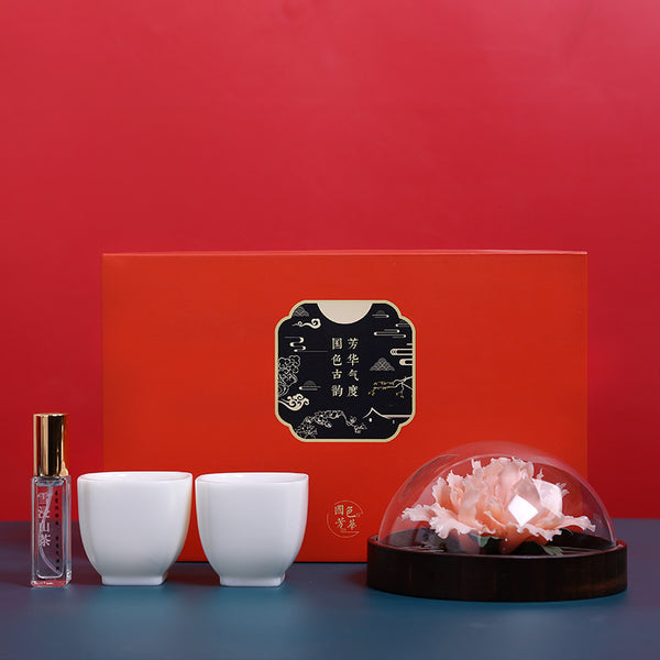 Handcrafted Peony Ceramic Diffuser & Tea Set Porcelain Dual Cups Aromatherapy Gift Box