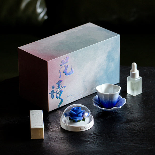 Blue Rose Ceramic Diffuser Gift Set With Handmade Flower Aromatherapy And Minimalist Cup With Gift Box