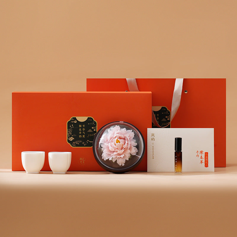 Peony Ceramic Diffuser & Tea Set with Two Cups Handcrafted Aromatherapy Gift Box for Holidays