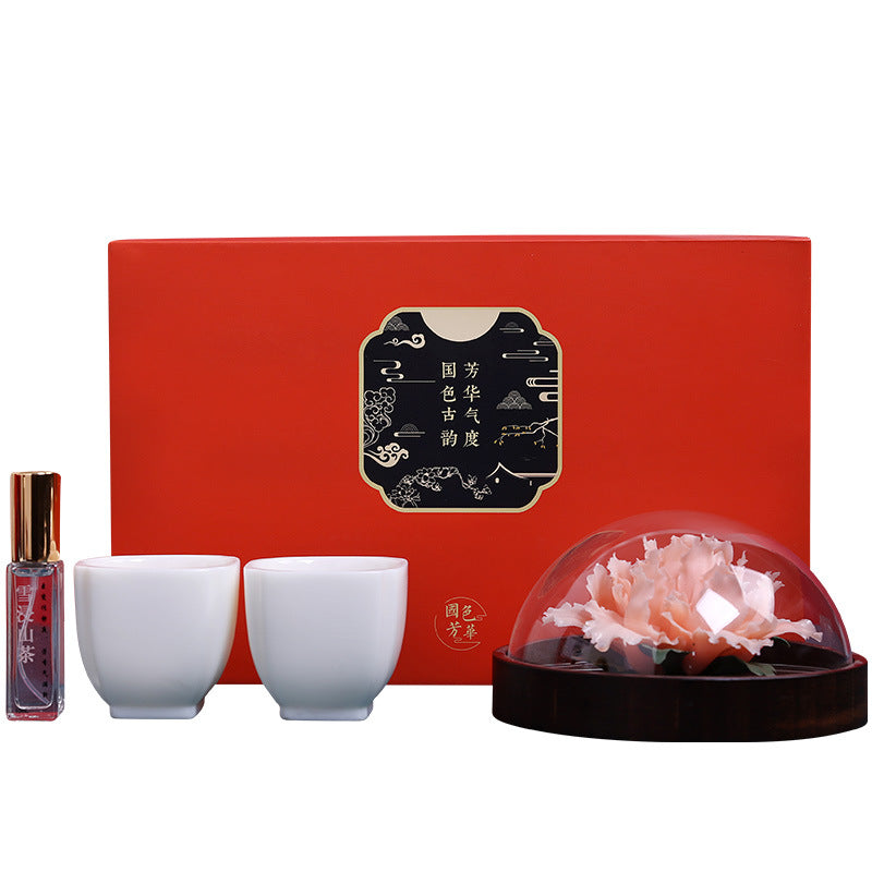 Handcrafted Peony Ceramic Diffuser & Tea Set Porcelain Dual Cups Aromatherapy Gift Box