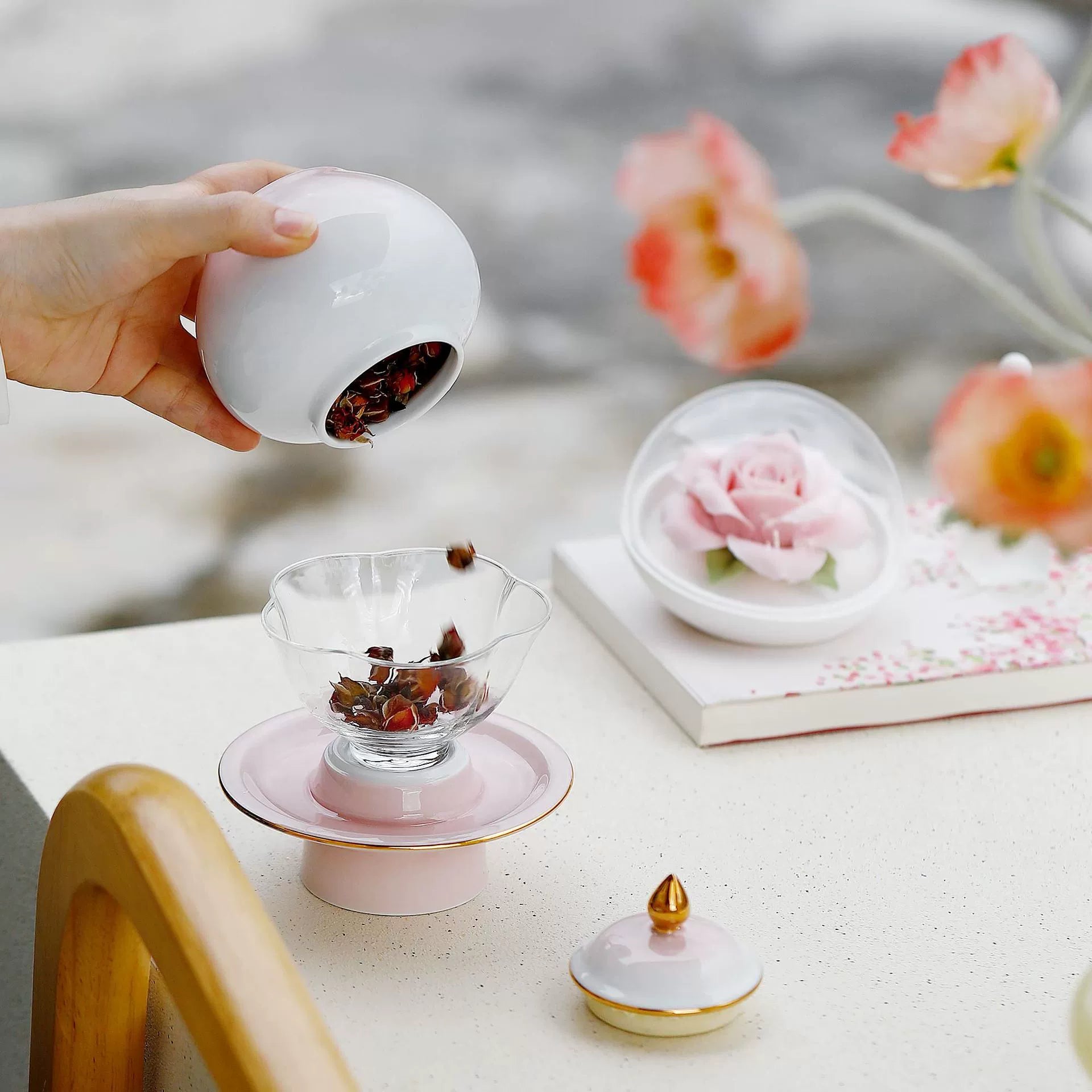 Hand-made flower tea cup tea can set holiday aromatherapy flower souvenir light luxury gift set