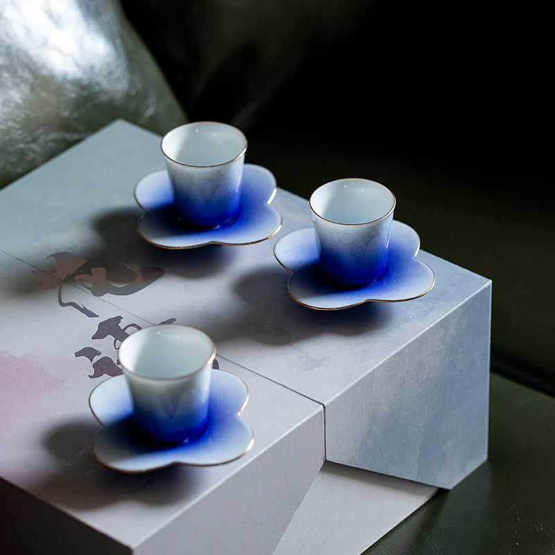 Blue Enchantress Rose Ceramic One Pot Three Cups Kung Fu Tea Set Aromatherapy Set Holiday High-end Souvenir Gift Box