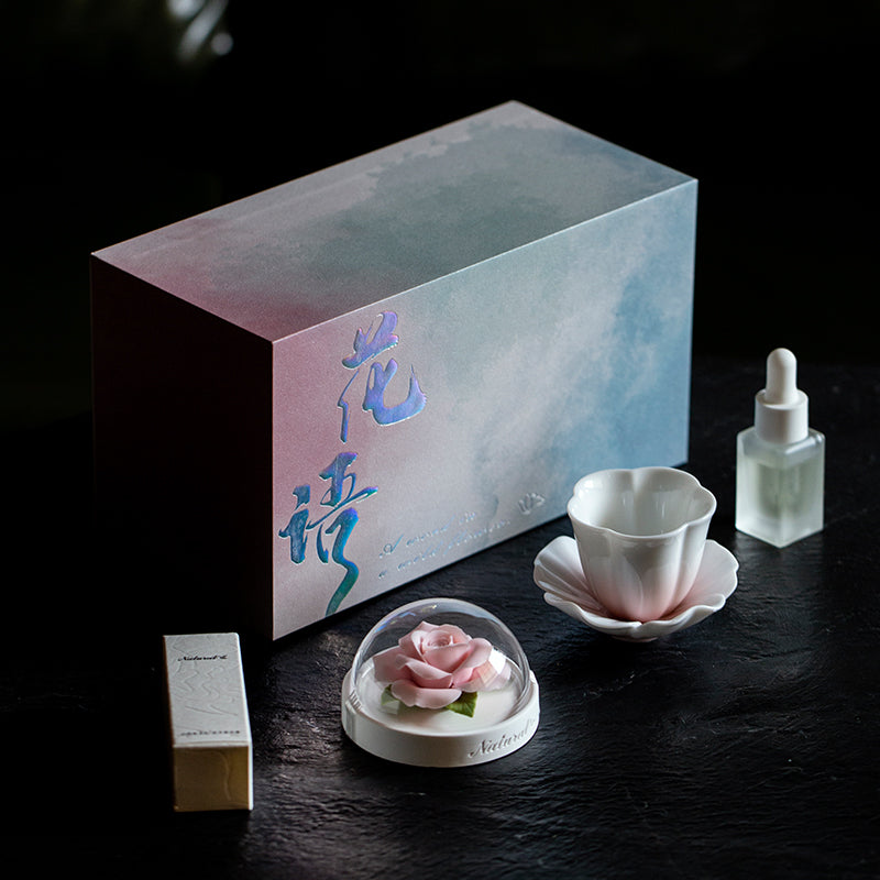 Blue Rose Ceramic Diffuser Gift Set With Handmade Flower Aromatherapy And Minimalist Cup With Gift Box