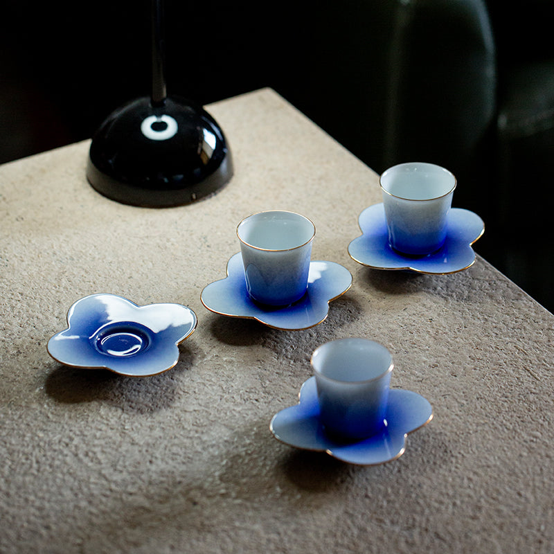 Blue Enchantress Rose Ceramic One Pot Three Cups Kung Fu Tea Set Aromatherapy Set Holiday High-end Souvenir Gift Box