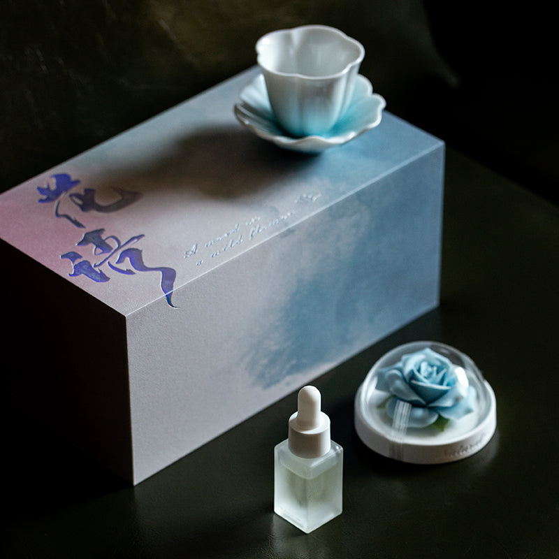 Blue Rose Ceramic Diffuser Gift Set With Handmade Flower Aromatherapy And Minimalist Cup With Gift Box