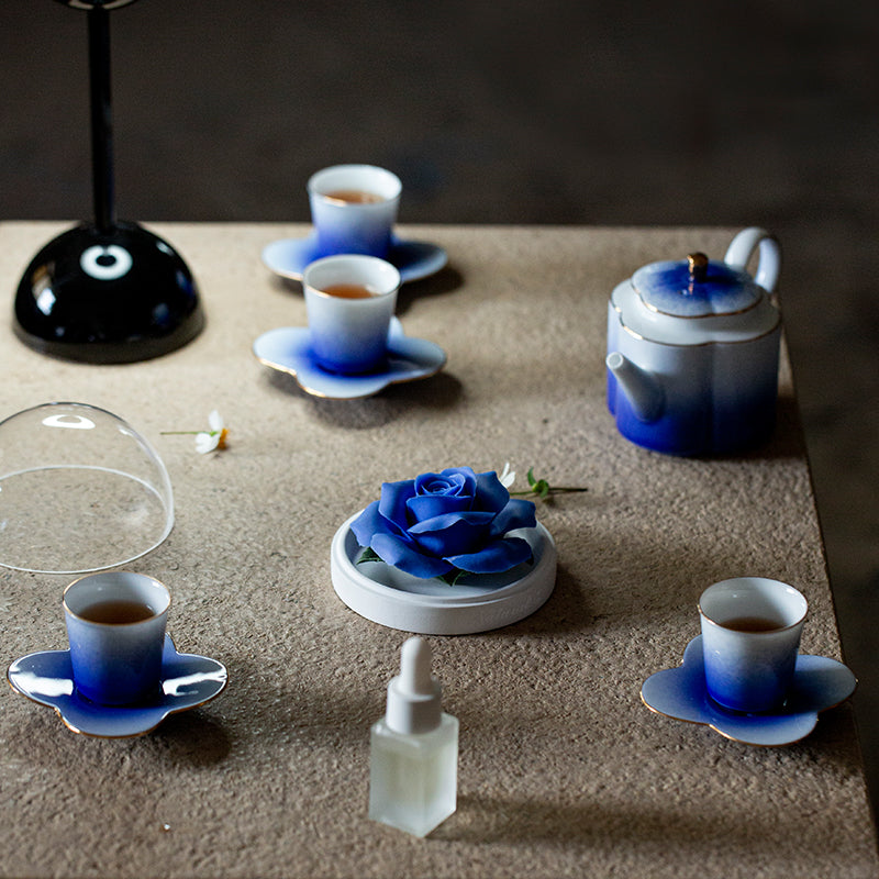 Blue Enchantress Rose Ceramic One Pot Three Cups Kung Fu Tea Set Aromatherapy Set Holiday High-end Souvenir Gift Box