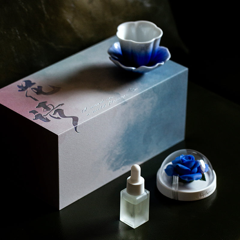 Blue Rose Ceramic Diffuser Gift Set With Handmade Flower Aromatherapy And Minimalist Cup With Gift Box