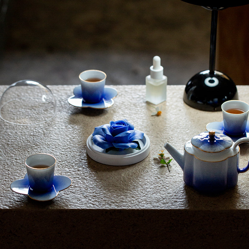 Blue Enchantress Rose Ceramic One Pot Three Cups Kung Fu Tea Set Aromatherapy Set Holiday High-end Souvenir Gift Box