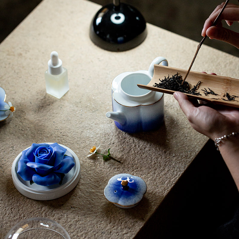 Blue Enchantress Rose Ceramic One Pot Three Cups Kung Fu Tea Set Aromatherapy Set Holiday High-end Souvenir Gift Box