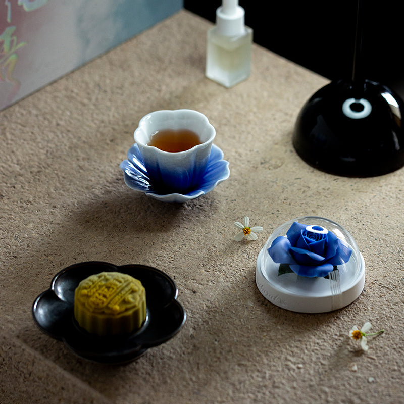 Blue Rose Ceramic Diffuser Gift Set With Handmade Flower Aromatherapy And Minimalist Cup With Gift Box